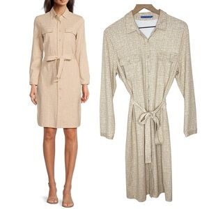J. McLaughlin Haarlem Shirt Dress Tan Penscript Catalina Cloth size XL